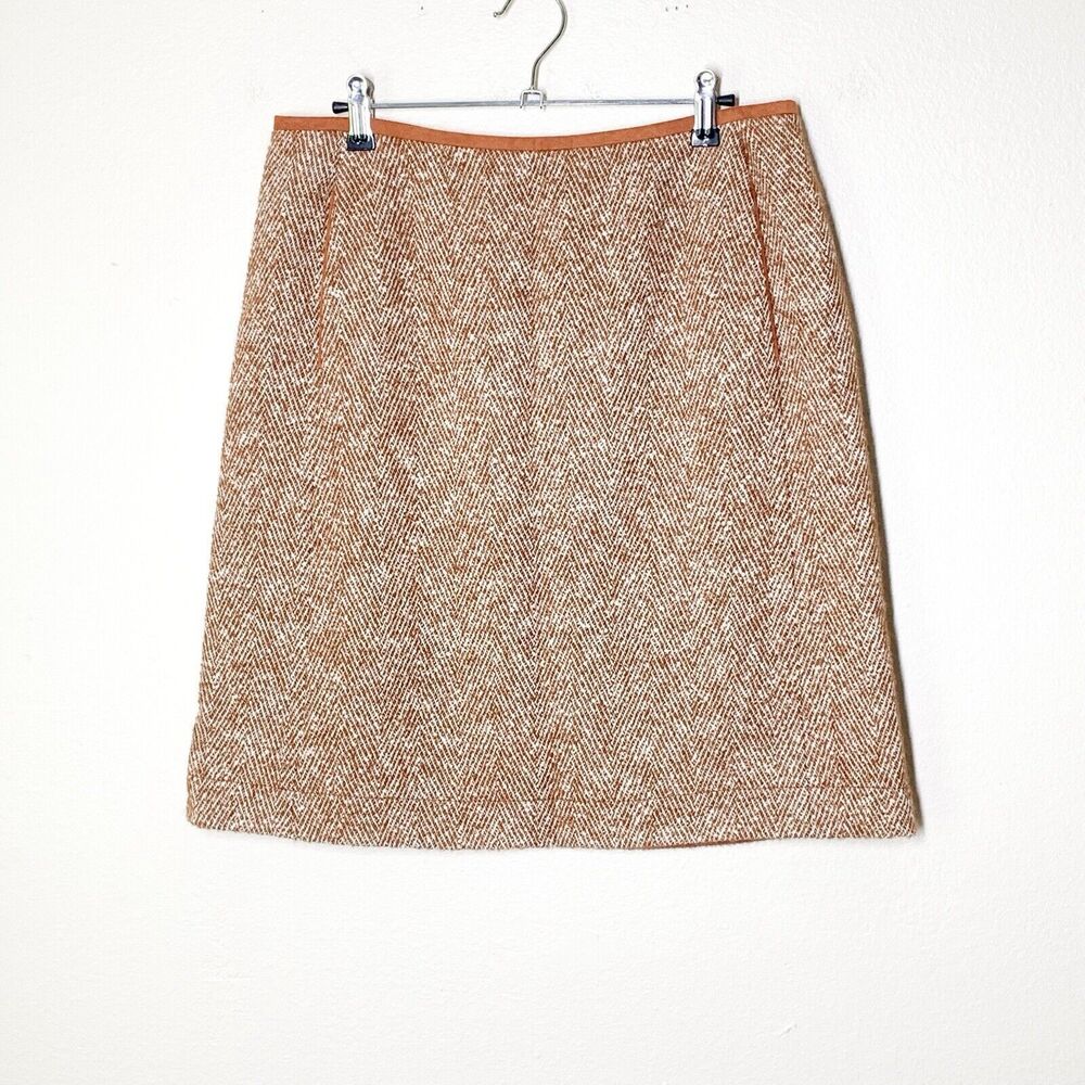 Lafayette 148 Herringbone Pencil Skirt 6 Tan Brown Wool Alpaca Blend